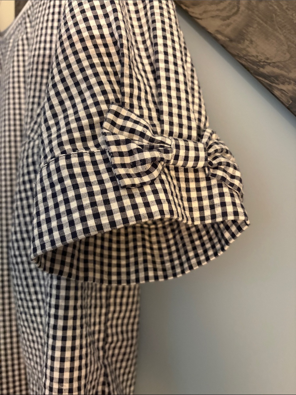crown & ivy Black and White Gingham Bow Sleeve Blouse - Picture 3 of 4